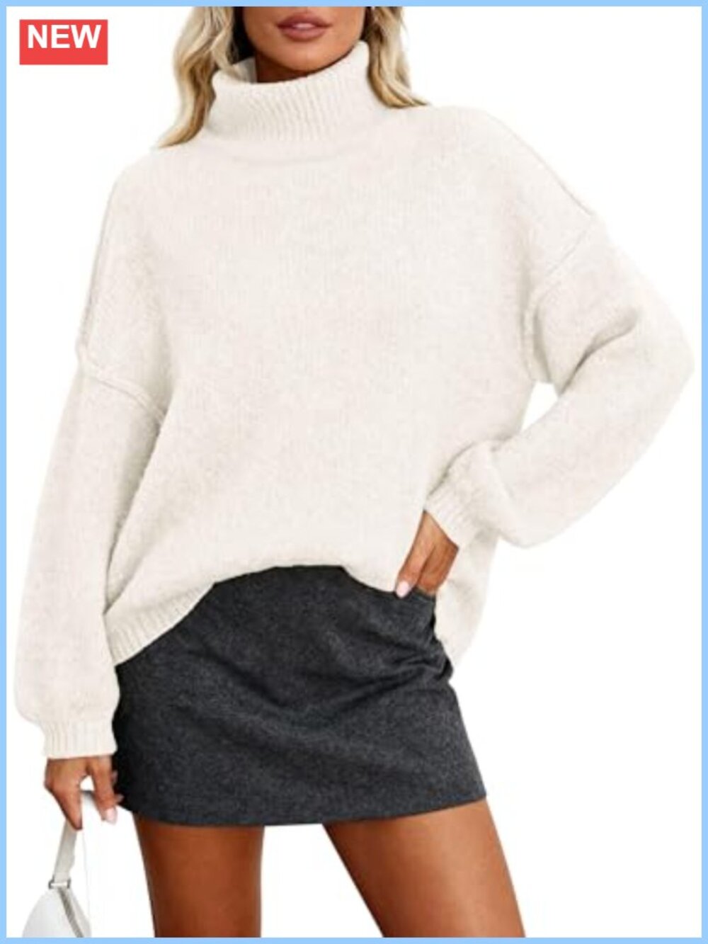 Oversized Mock Neck Chunky Knit Pullover Sweater Long Sleeve